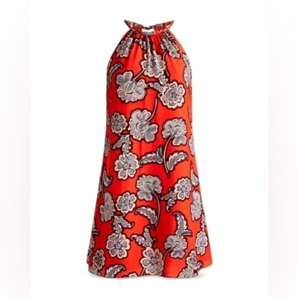 Alice + Olivia 'Quinn' Sleeveless Halter Mini-Dress (Red-Orange Multi)- XS